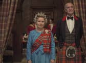 Imelda Staunton as Queen Elizabeth II and Jonathan Pryce as Prince Phillip in The Crown.