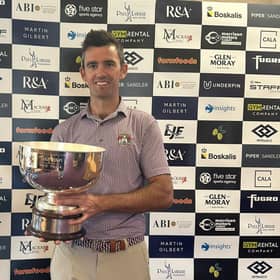 Texas-based James Ross shows off the trophy after winning the Blairgowrie Masters presented by Alistair Brown International. Picture: Tartan Pro Tour