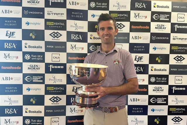 Texas-based James Ross shows off the trophy after winning the Blairgowrie Masters presented by Alistair Brown International. Picture: Tartan Pro Tour
