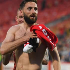 Aberdeen's Graeme Shinnie celebrates as the club secure third place in the Premiership after a 3-0 win over St Mirren at Pittodrie. (Photo by Craig Foy / SNS Group)