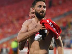 Aberdeen's Graeme Shinnie celebrates as the club secure third place in the Premiership after a 3-0 win over St Mirren at Pittodrie. (Photo by Craig Foy / SNS Group)