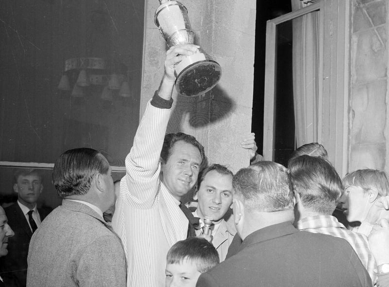Tony Lema being presented with the Open Golf Trophy at St Andrews in 1964.