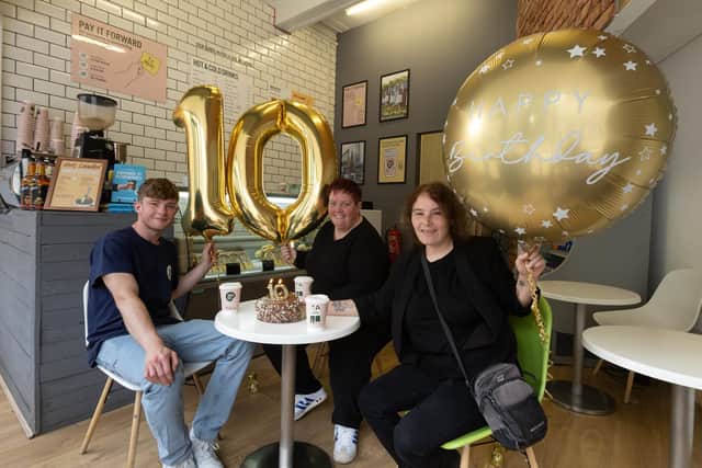 From left: Robert (Staff Member at Social Bite Aberdeen), Amanda Traill (Head of Operations at Social Bite), and Cherie (Supported Volunteer at Social Bite Aberdeen).