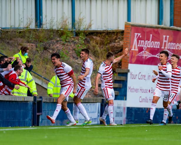 Hamilton's Shaun Want celebrates with the fans after scoring a last minute equaliser to make it 4-4 against Raith Rovers.