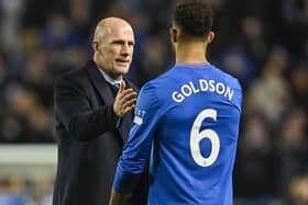 Rangers manager Philippe Clement and defender Connor Goldson at full time after the 2-1 win over Sparta Prague. (Photo by Rob Casey / SNS Group)