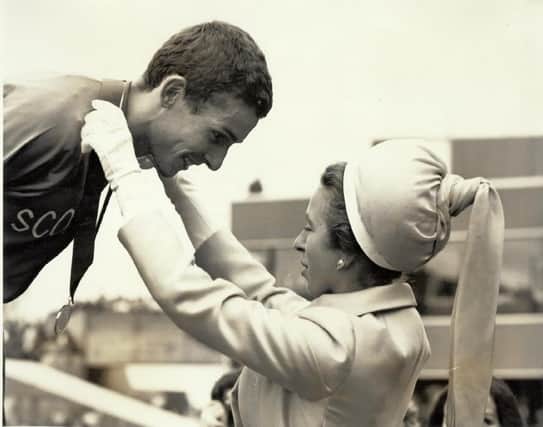 Ian Stewart collects gold from Princess Anne after winning the Commonwealth Games 5,000 metres title and setting a new European record. He defeated world record holder Ron Clarke, Olympic 1,500 metres champion Kip Keino and fellow Scot, Ian McCafferty to win the race.