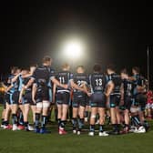 The Glasgow Warriors players huddle at full time after the 12-7 defeat by Newcastle Falcons. Picture: Ross MacDonald/SNS