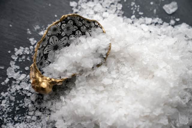 Sea salt crystals that have been produced in the Blackthorn Salt graduation tower