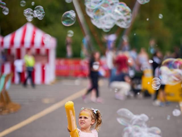 Maya Lipczyk enjoying the bubbles.