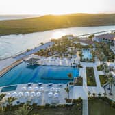 Aerial view of Sandals Royal Curacao, on the Dutch Caribbean Island of Curaçao, 37 miles from Venezuela. Sandals' new all-inclusive, couple’s-only resort opened this year. Pic: Sandals Royal Curacao/PA.