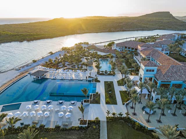 Aerial view of Sandals Royal Curacao, on the Dutch Caribbean Island of Curaçao, 37 miles from Venezuela. Sandals' new all-inclusive, couple’s-only resort opened this year. Pic: Sandals Royal Curacao/PA.