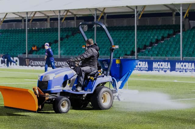 Glasgow Warriors v Edinburgh was postponed last Friday despite the best efforts of the groundstaff. Picture: Alan Harvey/SNS