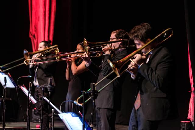 The SNJO trombones in full flow PIC: Derek Clark