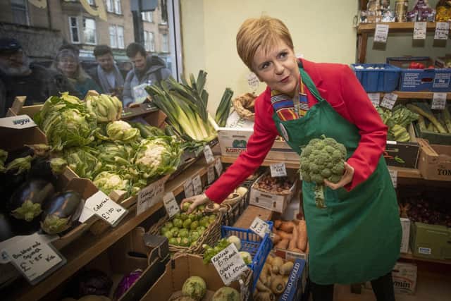 SNP leader Nicola Sturgeon during a visit to Digin Community Greengrocer in Edinburgh, on the last day of the General Election campaign trail, 2019