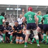 Scotland's Emma Wassell celebrates Elis Martin's try during the Guinness Women's Six Nations match  against Ireland at the Kingspan Stadium, Belfast. Picture: Niall Carson/PA