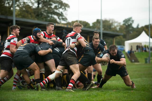 Saturday 14th of September 2017: Rugby: Currie Chieftains V Stirling County. Currie number 2 Callum Mackintosh goes over for their first try