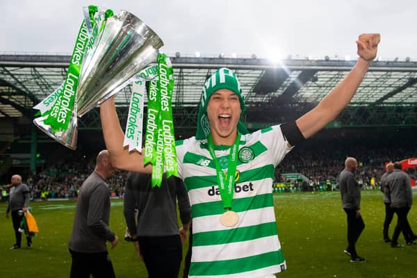 Filip Benkovic with the Scottish Cup trophy after helping Celtic complete the treble-treble. Picture: SNS