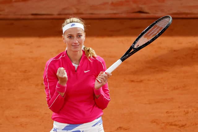 Petra Kvitova celebrates after winning her fourth round match against Shuai Zhang of China.