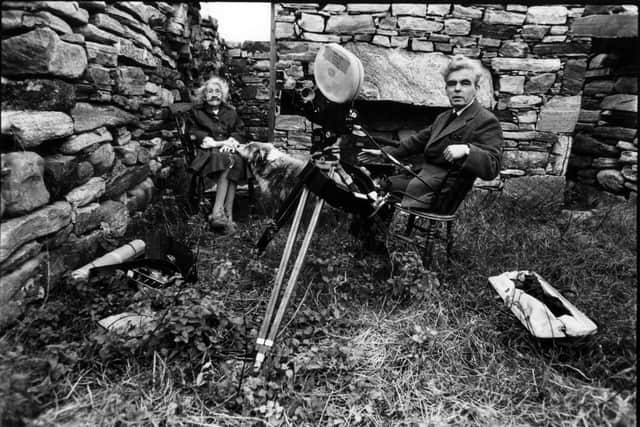 Kate Dix and Ian Patterson being filmed for Shepherds of Berneray, which was released more than 40 years ago and premiered at Edinburgh Film Festival. PIC: Allen Moore.
