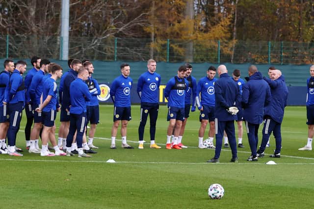 Steve Clarke addresses the Scotland squad In Edinburgh before the Euro 2020 play-off final with Serbia (Photo by Alan Harvey / SNS Group)