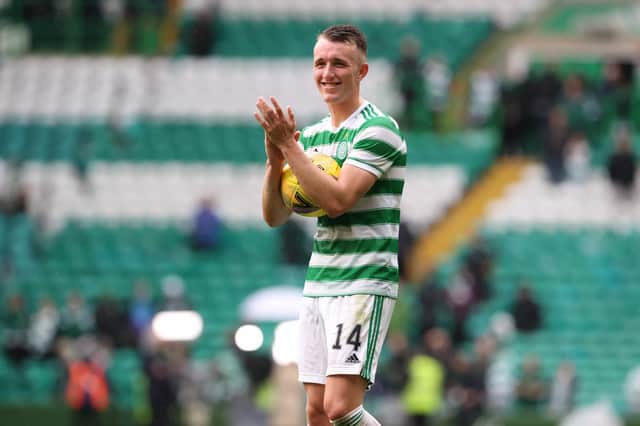 Celtic’s David Turnbull with the match ball after scoring a hat-trick in the 6-0 win over St Mirren. (Photo by Alan Harvey / SNS Group)