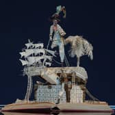 The sculpture made from and depicting Robert Louis Stevenson's classic Treasure Island