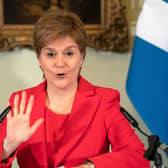 Nicola Sturgeon at yesterday's Bute House press conference where she announced she will stand down as First Minister (Picture: Jane Barlow/Pool/AFP)