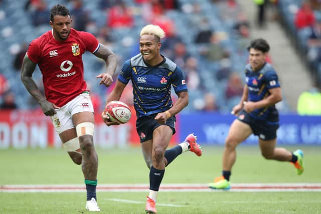 Kotara Matsushima on the attack for Japan against the British & Irish Lions at BT Murrayfield in June. (Photo by Ian MacNicol/Getty Images)