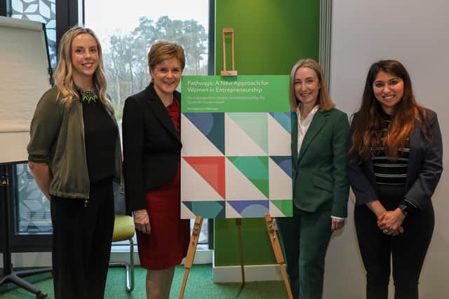 From left: Dr Kate Cameron of Cytochroma, Nicola Sturgeon, Ana Stewart, and Ishani Malhotra of Carcinotech. Picture: contributed.