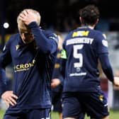 DUNDEE, SCOTLAND - DECEMBER 26: Dundee's Luke McCowan looks dejected as his side concede during a cinch Premiership match between Dundee and Celtic at the Scot Foam Stadium at Dens Park, on December 26, 2023, in Dundee, Scotland. (Photo by Ross Parker / SNS Group)