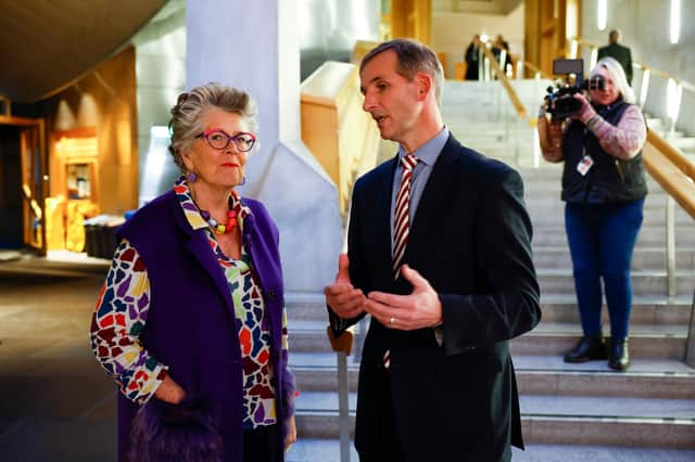 Lib Dem MSP Liam McArthur  meets Bake Off judge Prue Leith at an event in support of his Assisted Dying bill (Picture: Jeff J Mitchell/Getty Images)