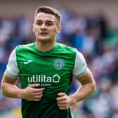 EDINBURGH, SCOTLAND - AUGUST 15: Kyle Magennis in action for Hibernian during the Premier Sports Cup match between Hibernian and Kilmarnock at Easter Road on August 15, 2021, in Edinburgh, Scotland.  (Photo by Ross Parker / SNS Group)