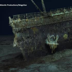 The wreck of the Titanic, which lies 12,500ft down in the Atlantic.
