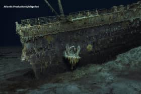 The wreck of the Titanic, which lies 12,500ft down in the Atlantic.
