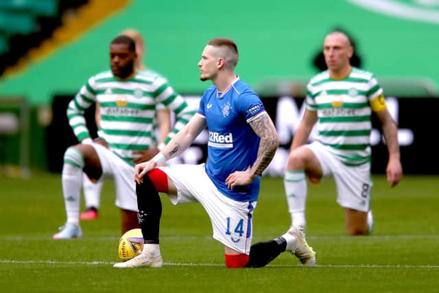 Rangers and Celtic players are united in showing their support for Black Lives Matter ahead of a Scottish Premiership match at Celtic Park (Picture: Jane Barlow/PA)