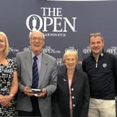 Colin Farquharson pictured with, fom left, daughter Elaine, wife Ethel and then AGW chairman Iain Carter after being afforded Honorary Life Membership of the AGW during the 2008 Open at Carnoustie.
