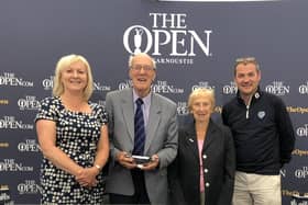 Colin Farquharson pictured with, fom left, daughter Elaine, wife Ethel and then AGW chairman Iain Carter after being afforded Honorary Life Membership of the AGW during the 2008 Open at Carnoustie.