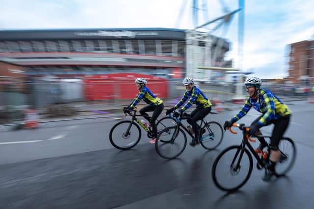 200 riders set off from the Principality Stadium, Cardiff, on the Doddie Cup 555 ride to Murrayfield in Edinburgh ahead of the Six Nations match between Wales and Scotland to raise funds for the My Name’5 Doddie Foundation