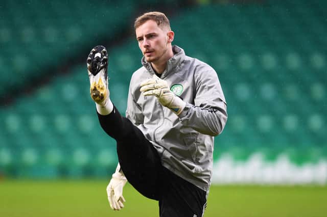 Celtic's Conor Hazard warms up before his  league debut for Celtic against Kilmarnock on December 13, 2020 (Photo by Craig Foy/SNS)