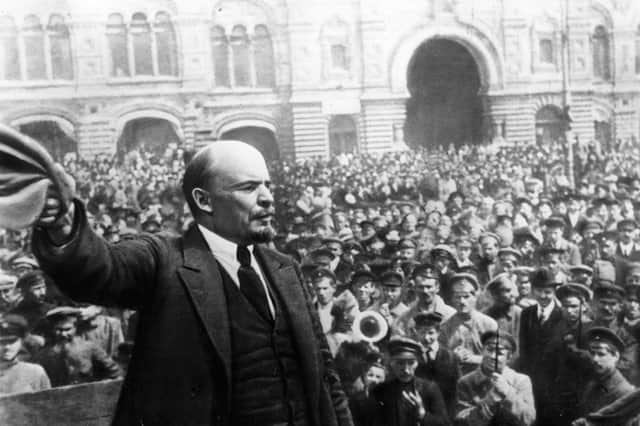 Vladimir Lenin (1879 - 1924), giving a speech to Vsevobuch servicemen on the first anniversary of the foundation of the Soviet armed forces, Red Square, Moscow, 25th May 1919. PIC: Keystone/Getty Images)