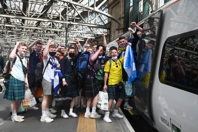 The Tartan Army head for Wembley yesterday ahead of tonight's England v Scotland match.