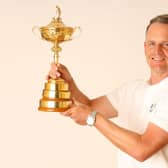 Luke Donald poses with the Ryder Cup  during the Ryder Cup 2023 Year to Go Media Event lasy October. Picture: Andrew Redington/Getty Images.