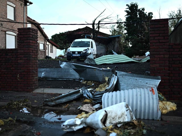 This photograph taken in Bihucourt, northern France on October 24, 2022 shows damages after a tornado hit the region. Strong winds also buffeted Belgium and the Netherlands but no major damage was reported.

 (Photo by SAMEER AL-DOUMY/AFP via Getty Images)