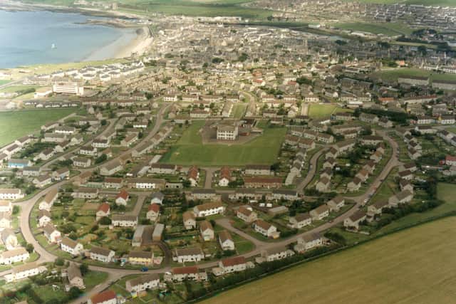 An aerial photo of Thurso, a town whose population trebled in less than 10 years after the building project got underway in 1955. PIC: NDA.