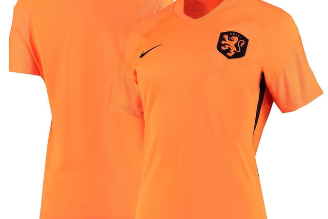 No major tournament would be complete with a bright orange Dutch shirt - and it appears Nike know exactly what we mean. A basic black trim allows the bright orange to stand out, while a solid black Netherlands badge booms on the chest.