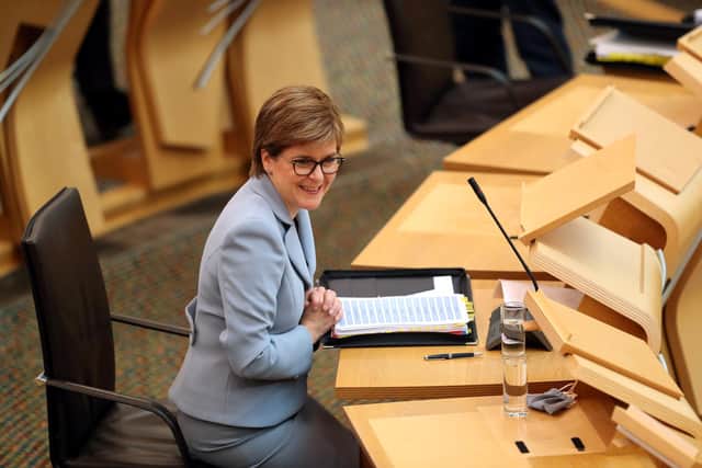 First Minister Nicola Sturgeon during First Minister's Questions at the Scottish Parliament in Holyrood, Edinburgh. Picture date: Thursday June 10, 2021.