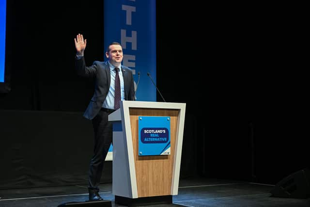 Scottish Conservative Party Leader Douglas Ross spoke to journalists after his conference speech.