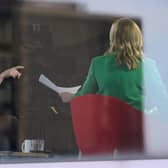 Prime Minister Liz Truss (left) in the BBC studio in Birmingham to appear on the BBC1 current affairs programme, Sunday with Laura Kuenssberg, as the Conservative Party annual conference gets underway