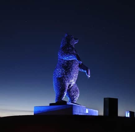 To commemorate the first battle of Dunbar in 1296,  the five-metre high DunBear steel sculpture will be illuminated in blue and white on April 27 (Photo: Stalactite Photography).