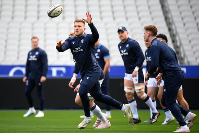 Matt Fagerson trains with the Scotland team at the Stade de France. (Photo by FRANCK FIFE/AFP via Getty Images)